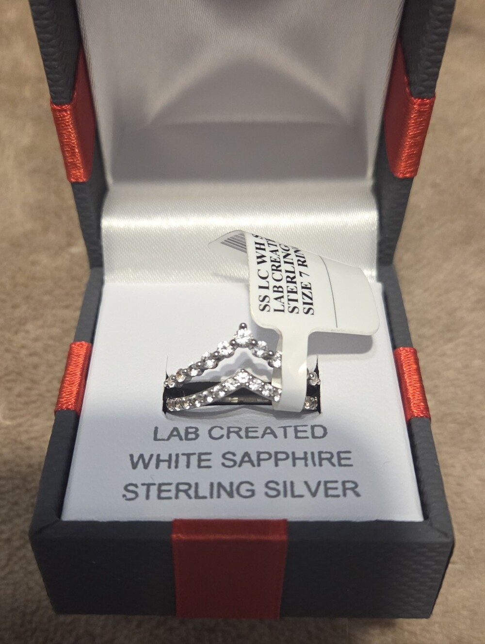 Brand New Tiara White Genuine Sapphires Sterling Silver Cocktail Genuine Ring 7